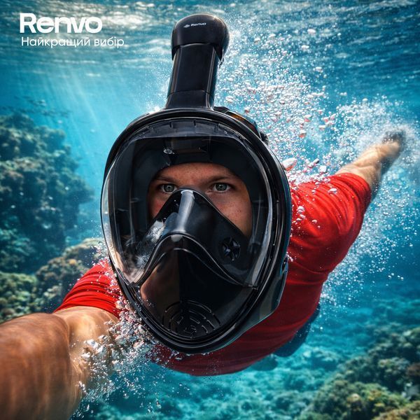 Повнолицьова маска для снорклінгу Renvo Alas панорамна з трубкою Чорний S/M (FM100-01 S/M) FM100-01 S/M фото