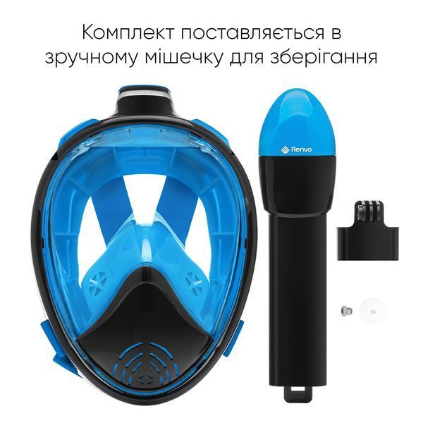 Повнолицьова маска для снорклінгу Renvo Alas панорамна з трубкою Синій, Чорний L/XL (FM100-0104 L/XL) FM100-0104 L/XL фото