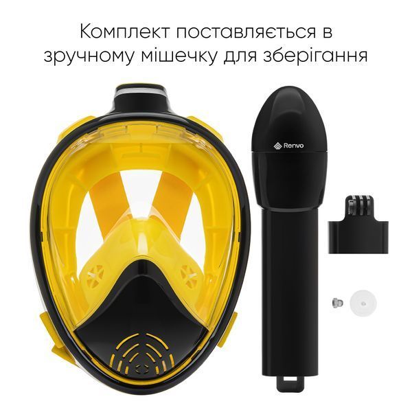 Повнолицьова маска для снорклінгу Renvo Alas панорамна з трубкою Жовтий, Чорний S/M (FM100-0108 S/M) FM100-0108 S/M фото