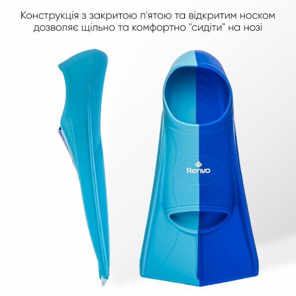 Короткие ласты для тренировки в бассейне Renvo Frio с закрытой пяткой Синий Голубой 24-26 (SF100-46 24-26) SF100-46 24-26 фото