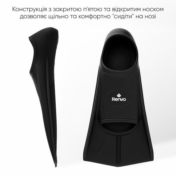 Короткие ласты для тренировки в бассейне Renvo Frio с закрытой пяткой Черный 30-32 (SF100-01 30-32) SF100-01 30-32 фото